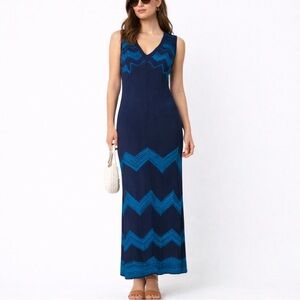 MISSONI FOR TARGET Babydoll Knit Geo Maxi Dress Blue Boho Retro Mod Festival | S